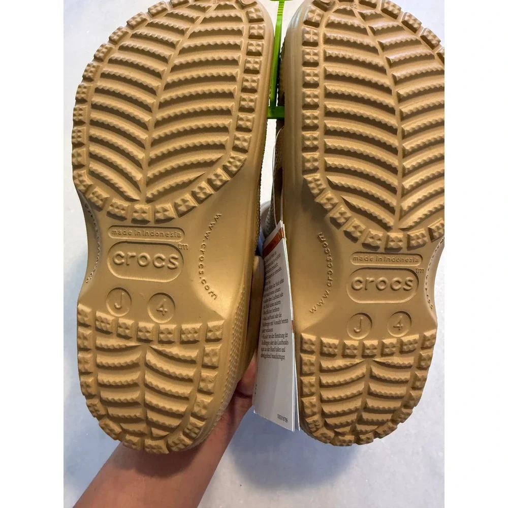 Crocs Classic Clog Kids Size J4 Tan Khaki Slip On Water Friendly Comfort Shoes